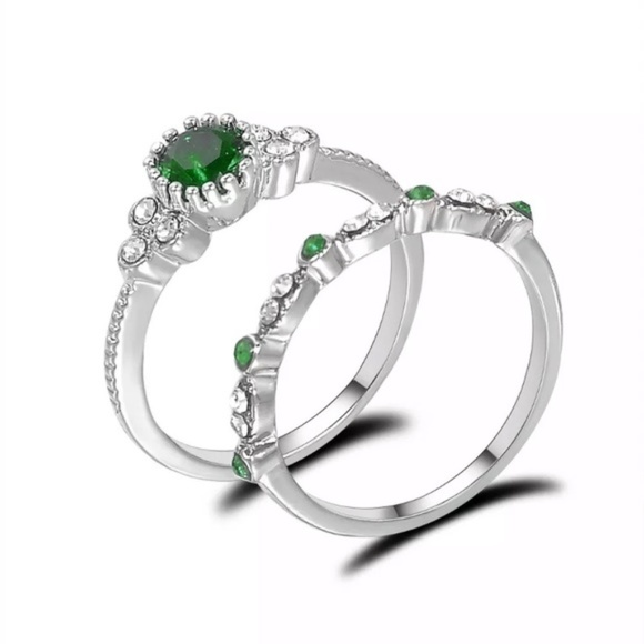 2pcs/set 925 Silver Sapphire Ring New - Picture 5 of 5